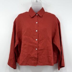 Lanhtropy Linen Top Women's S/M Burnt Orange Lagenlook Boxy Lagom Crop Oversized